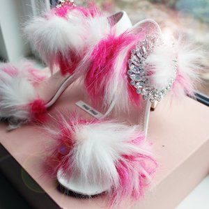 MiuMiu Swarovski Crystal Ring Fur Sandals